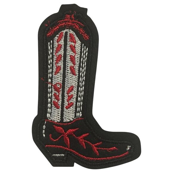 Cowboy Boot in Black and Red Detailed Iron On Patch - Picture 2 of 2